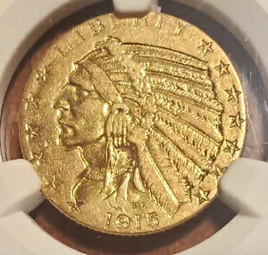 1915 $5 ゴールド インディアン ヘッド ハーフ イーグル コイン NGC AU 詳細 - 素晴らしい光沢!｜WORLD RESOURCE【KING店】