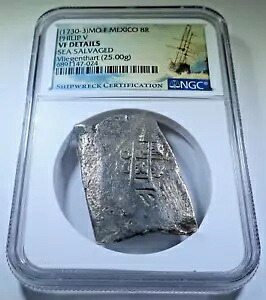 NGC フリーゲンタート難破船 1700 年代 メキシコ シルバー 8 レアル 本物のドル コブ コイン｜WORLD RESOURCE【KING店】