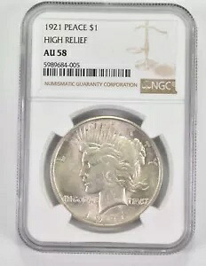 AU58 1921 ピース シルバー ダラー - ハイ レリーフ - グレード NGC *9695｜WORLD RESOURCE【KING店】