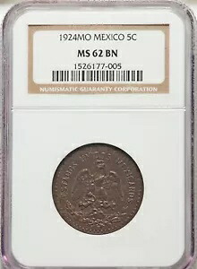 メキシコ エスタドス ウニドス 1924 5 センタボス コイン NGC 認定 未流通 MS62-BN｜WORLD RESOURCE【KING店】