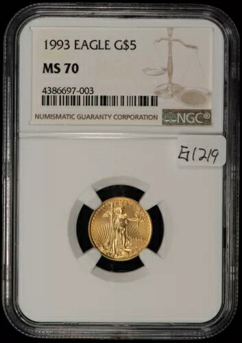 1993 G$5 1/10 オンス ゴールド アメリカン イーグル - パーフェクト キー デイト - NGC MS 70 - G1219｜WORLD RESOURCE【KING店】