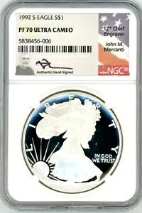 1992 S $1 1oz プルーフ シルバー イーグル PR70 NGC ジョン マーカンティ|WORLD RESOURCE【KING店】