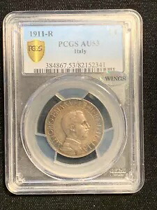 イタリア王国 1911-R 2 リラ銀貨 ほぼ未流通 PCGS 認定 AU53｜WORLD RESOURCE【KING店】