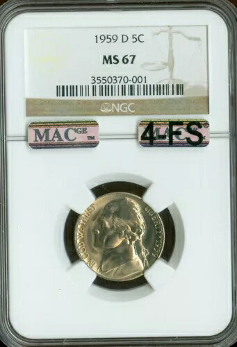 1959 D ジェファーソン ニッケル NGC MS67 MAC 4FS PQ 最高級スポットレス FS で $3,000.00 。｜WORLD RESOURCE【KING店】