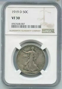 1919-D シルバー ウォーキング リバティ ハーフダラー 50c NGC VF 30 デンバーミント- SS541