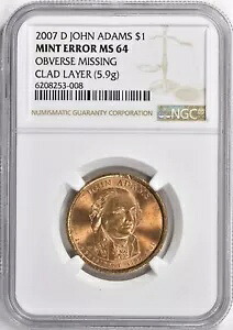 ER124 造幣局エラー 2007-D ドル ジョン アダムス 表面欠落クラッドレイヤー (5.9g) NGC｜WORLD RESOURCE【KING店】