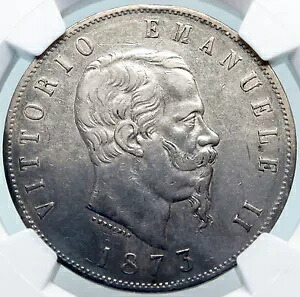 1873 イタリア国王ヴィクトル エマニュエル 2 世 シルバー 5 リラ アンティーク イタリア コイン NGC i85310｜WORLD RESOURCE【KING店】