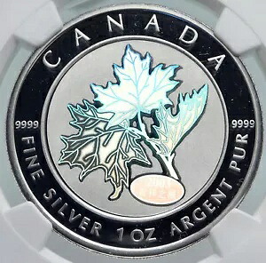 2003 カナダ イギリス エリザベス 2 世 メープル ホログラム付き シルバー $5 コイン標本 NGC i85973|WORLD RESOURCE【KING店】