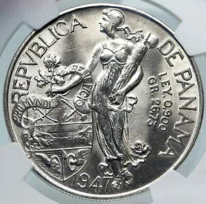 1947 パナマ ラージ コンキスタドール バルボア リバティ ヴィンテージ オールド シルバー コイン NGC i85342|WORLD RESOURCE【KING店】