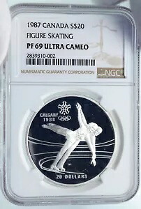 1987 カナダ 1988 カルガリー オリンピック アイススケート プルーフ シルバー $20 コイン NGC i85791|WORLD RESOURCE【KING店】