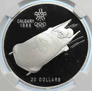 1987 カナダ 1988 カルガリー オリンピック ボブスレー リュージュ プルーフ シルバー $20 コイン NGC i106445|WORLD RESOURCE【KING店】