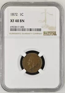 1872 P スモール セント インディアン ヘッド NGC XF-40 BN