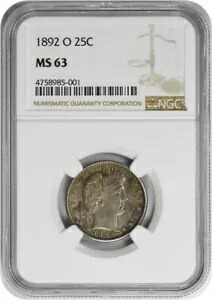 1892-O バーバー シルバー クォーター MS63 NGC