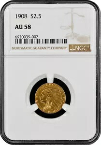1908 インディアン ヘッド クォーター イーグル $2.5 ゴールド NGC AU58