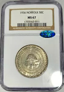 1936 ノーフォーク 50C ハーフダラー記念、NGC MS 67 CAC - ゴージャス!