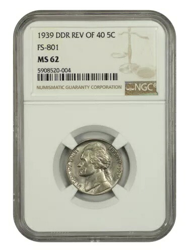 1939 5C NGC MS62 (DDR、Rev of 40、FS-801) - ジェファーソン ニッケル