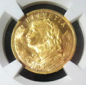 スイス: 連邦金貨 20 フラン 1927-B MS65 NGC、ベルン造幣局。 235,620円