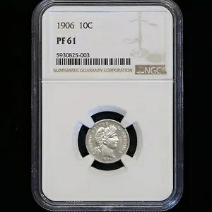 US 1906 バーバー ダイム プルーフ PF61 NGC 認定シルバー コイン ブラスト ホワイト カメオ 234,135円
