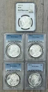1878-1882 S モーガン シルバー ダラー 5 コイン SF ミント セット NGC/PCGS MS-64 木箱入り
