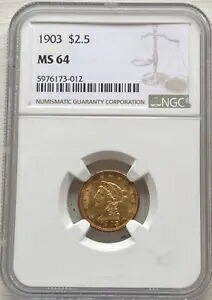1903 $2.5 ゴールド リバティ - NGC MS64 - 送料無料