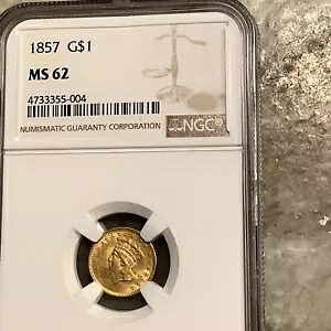 1857年 $1.00 金貨 MS62