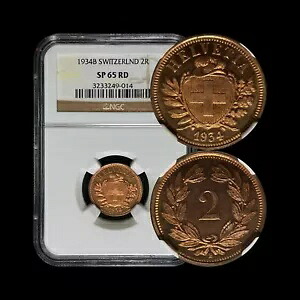 スイス。 1934、2 ラッペン - NGC SP65 - スイス クロス、リース RARE