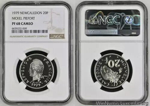 FF0152 トップ ポップ レア ニューカレドニア 20 フラン ピーフォート 1979 NGC PF68 カメオ