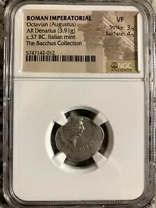 NGC 初代ローマ皇帝オクタヴィアヌス (アウグストゥス) 紀元前 37 年 VF AR デナリウス!サーフェイス4/5！｜WORLD RESOURCE【KING店】