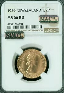 1959 ニュージーランド ハーフペニー NGC MS66 RD PQ MAC ソロ 最高級 スポットレス *｜WORLD RESOURCE【KING店】