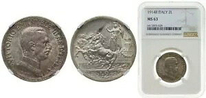イタリア 1914 R 2 リラ シルバー (.835) NGC MS 63｜WORLD RESOURCE【KING店】