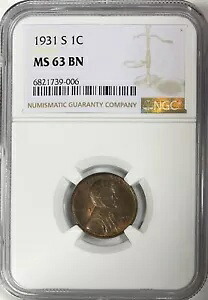 1931-S リンカーン セント NGC MS63 BN、「キー デート」ウィート セント｜WORLD RESOURCE【KING店】