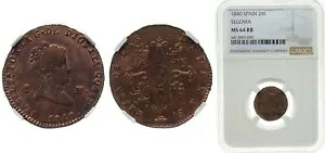 スペイン 1840 2 マラベディス銅 NGC MS 64 RB｜WORLD RESOURCE【KING店】