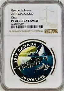 2018 オルカ ジオメトリック ファウナ 1オンス .999 シルバー コイン カナダ NGC PF70 ウルトラ カメオ｜WORLD RESOURCE【KING店】