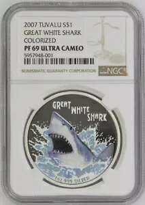 2007 ツバル ホホジロザメ カラーライズド プルーフ NGC PF 69 UCAM シルバー コイン 希少です!|WORLD RESOURCE【KING店】