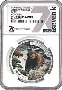 7k メタルズ ベア 美しい ワイルドライフ 2015 $1 ニウエ NGC PF70 ウルトラ カメオ .999 シルバー|WORLD RESOURCE【KING店】