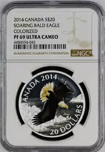 2014 ソアリング イーグル カナダ .999 シルバー 1 オンス NGC PF69 カラーライズ $20 希少!ポップ8｜WORLD RESOURCE【KING店】
