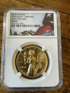 2015年 ハイレリーフ 1オンス金貨。早期発行 MS 69｜WORLD RESOURCE【KING店】