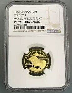 1986年 ゴールド 中国 ワイルドヤク 100元 ワールドワイルドライフ NGC PF69 ウルトラCA (EB1014356)｜WORLD RESOURCE【KING店】