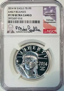 2014 W $100 1オンス プラチナイーグル NGC PF70 UC ER キャッスル議員のサイン入り｜WORLD RESOURCE【KING店】