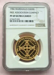 マーシャル 1986年 フリー・アソシエーション・コンパクト 200ドル NGC PF69 1オンス 金貨 プルーフ｜WORLD RESOURCE【KING店】