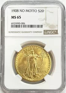 1908年 モットーなし 金貨 20ドル セントゴーデンズコイン NGC ミント ステート 65｜WORLD RESOURCE【KING店】