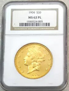 1904年 20ドル金貨 リバティヘッド ダブルイーグル NGC MS62PL プルーフライク #J662｜WORLD RESOURCE【KING店】