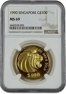 1990年シンガポール1オンス金貨100ドルルナライオンコインNGC MS 69｜WORLD RESOURCE【KING店】