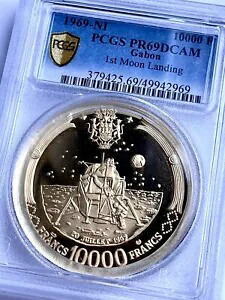 ガボン - 1969年 - 10000フラン - 初の月面着陸 - PCGS PR69 DCAM-
