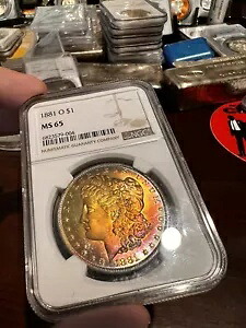 1881-O モーガン銀貨 $1 NGC MS65 - 驚くほど美しい鮮やかな色調!