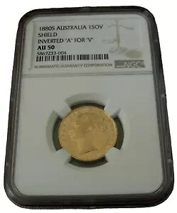 オーストラリア 1880年代 金貨 1枚 NGC AU50 ビクトリアシールド 反転した「A」が「V」に｜WORLD RESOURCE【KING店】