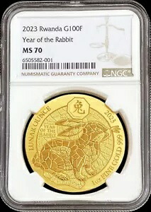 2023年 ルワナダ ゴールド 188枚 鋳造 100フラン 月のウサギ 1オンス コイン NGC MS 70｜WORLD RESOURCE【KING店】