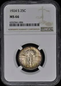 1924-S スタンディングリバティクォーター 25セント NGC MS66｜WORLD RESOURCE【KING店】