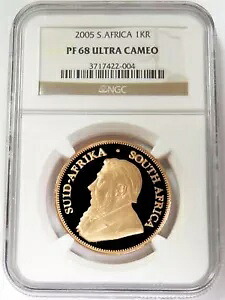 2005年 ゴールド 南アフリカ 1オンス クルーガーランド 低鋳造枚数 2,970枚 NGC プルーフ 68 ウルトラカメオ｜WORLD RESOURCE【KING店】