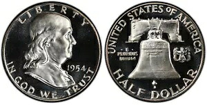 1954年 PCGS PR67+DCAM ディープカメオ フランクリン ハーフダラー